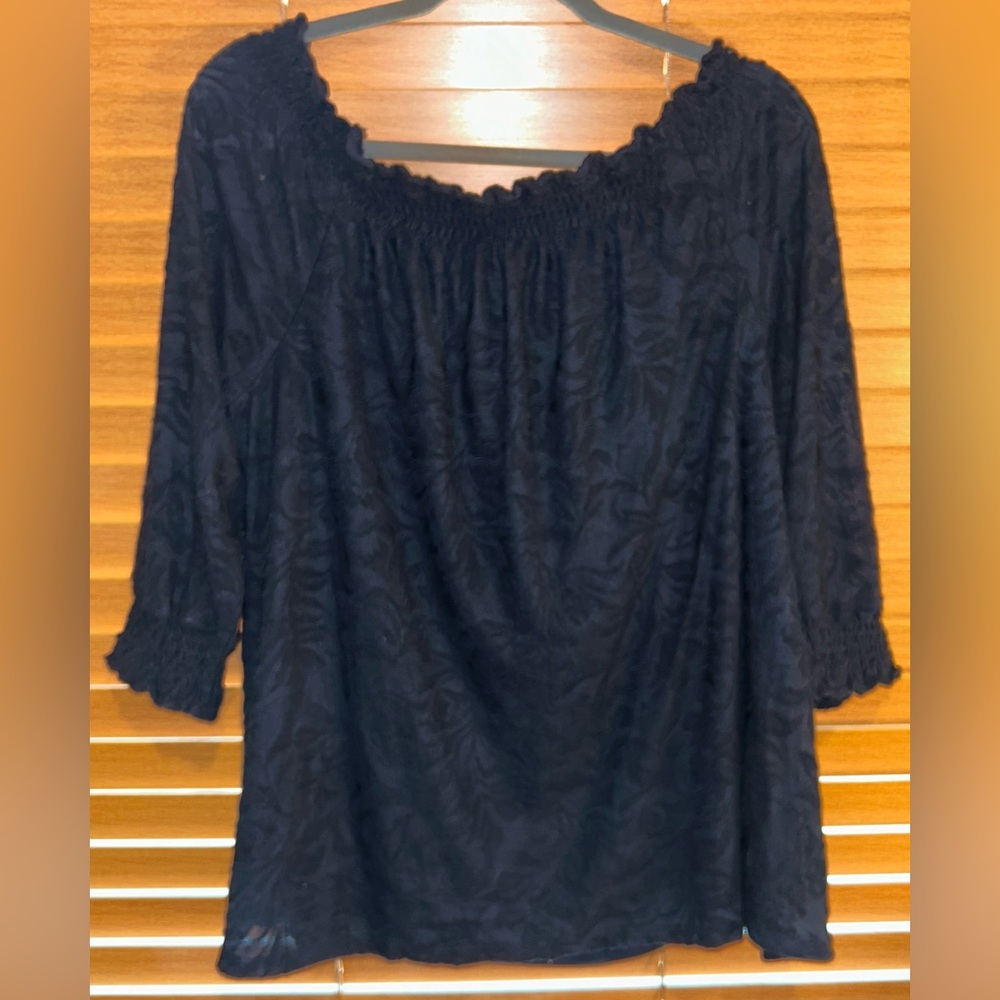 Westport Dark Blue Lace Overlay Off the Shoulder Blouse size 1XL